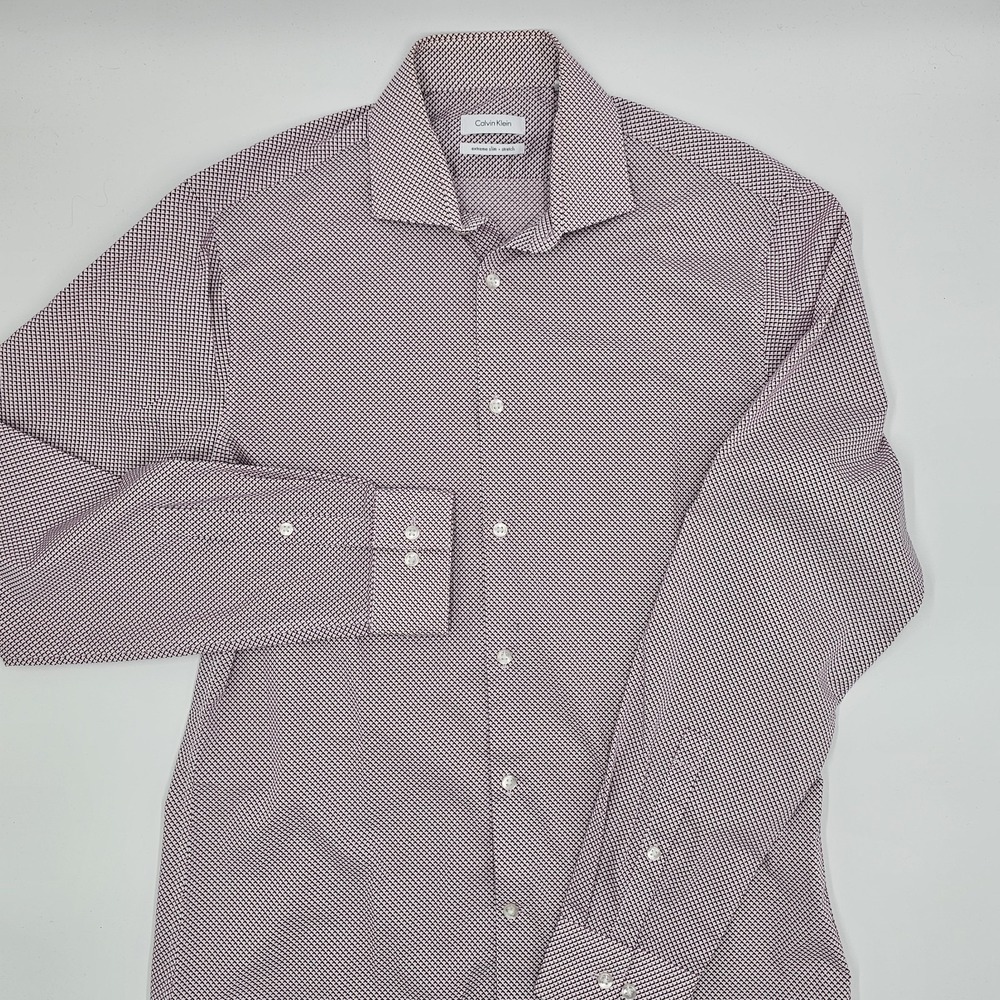 Calvin‎ Klein Men's Extreme Slim Fit Stretch Dress Shirt Size M 15-15.5 Burgundy